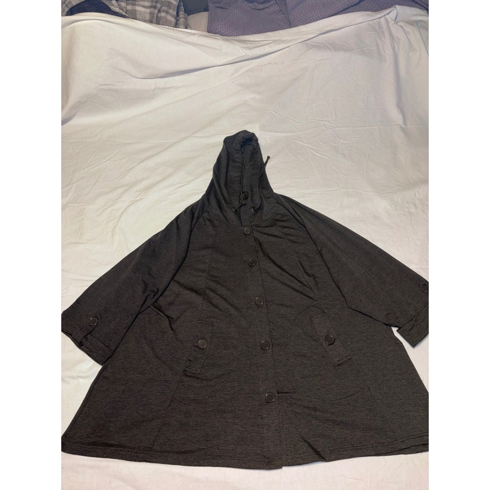 Christian Siriano New York 3X Hooded Swing Jacket Dark Heather Gray 3/4 Sleeve - Picture 2 of 7